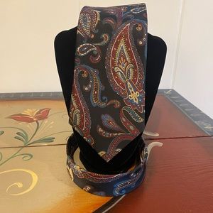 Tie men's Ted Lapidus 100% Silk Made In USA Black Paisley Blue Gold Maroon EUC